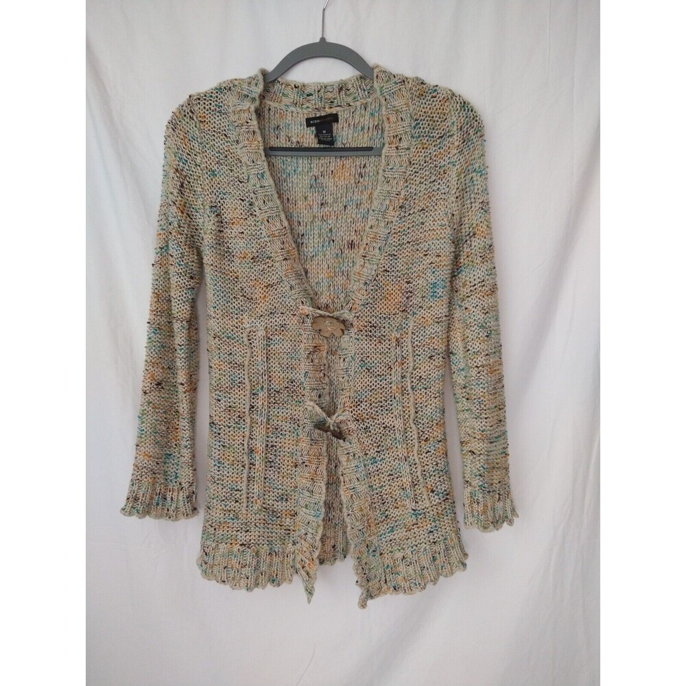 BCBG MAXAZRIA Sz M knit confetti rainbow cardigan boho fairy big wood🌸buttons